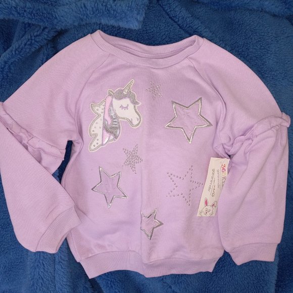 Girls Lavender Sequin Unicorn Ruffle Jersey Top NWT - Picture 3 of 5